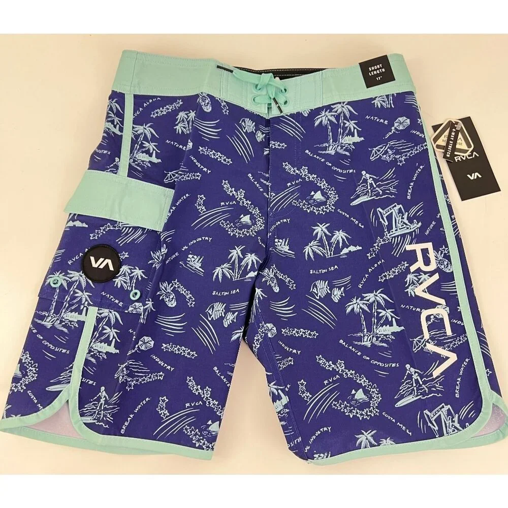 RVCA Eastern Boys 17 Inch‎ Length Boardshorts Swim Trunks Boys Size 28